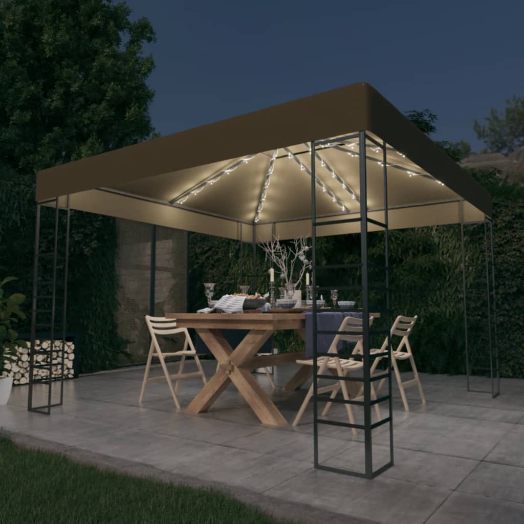 vidaXL Altana ze sznurem lampekLED, 3x3 m, taupe