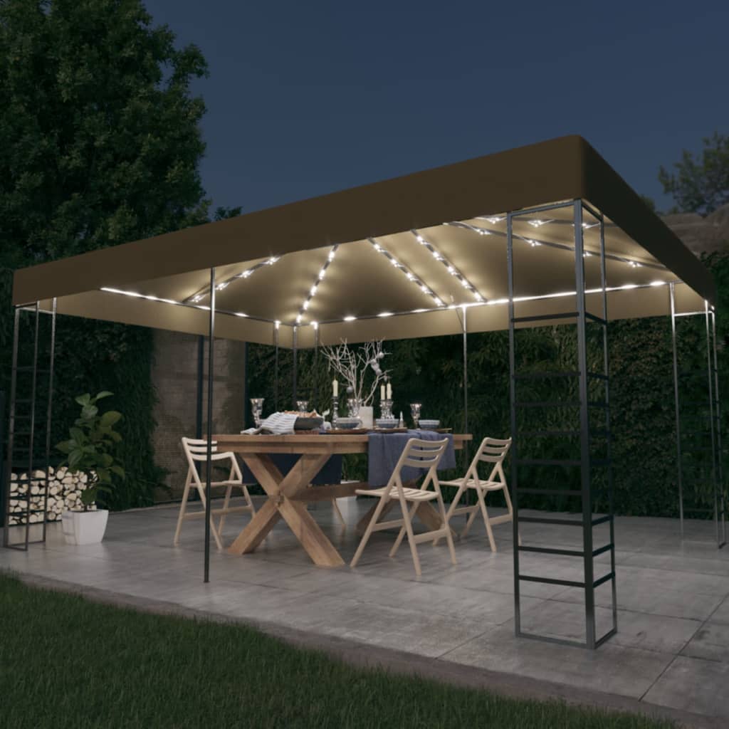 vidaXL Altana ze sznurem lampek LED, 3x4 m, kolor taupe
