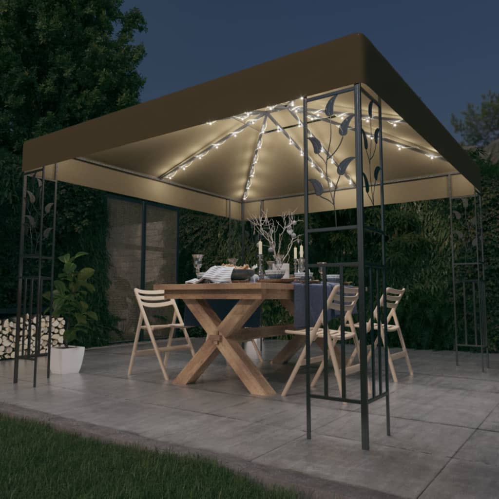 vidaXL Altana ze sznurem lampek LED, 3x3 m, kolor taupe