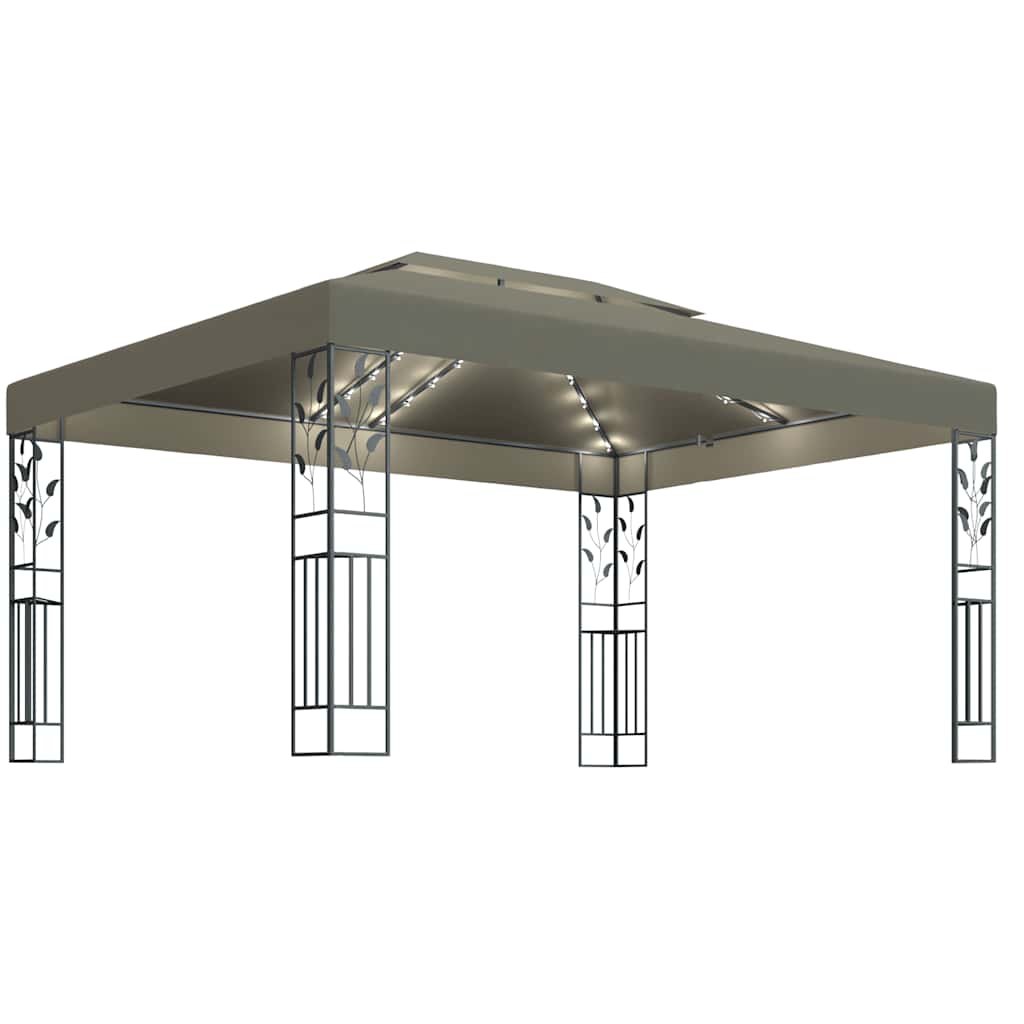 vidaXL Altana z podwójnym dachem i sznurem lampek LED, 3x4 m, taupe