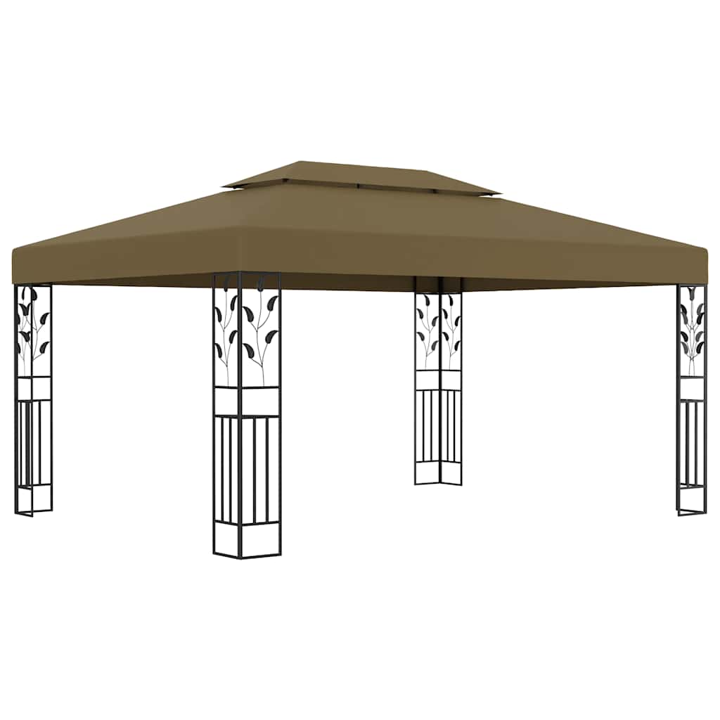 vidaXL Altana z podwójnym dachem i sznurem lampek LED, 3x4 m, taupe