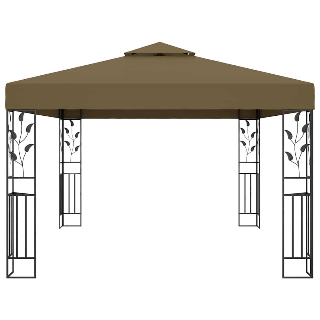 vidaXL Altana z podwójnym dachem i sznurem lampek LED, 3x4 m, taupe