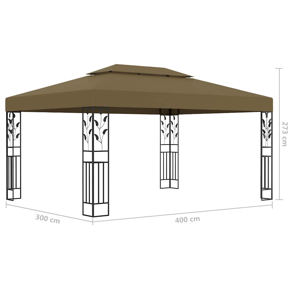 vidaXL Altana z podwójnym dachem i sznurem lampek LED, 3x4 m, taupe