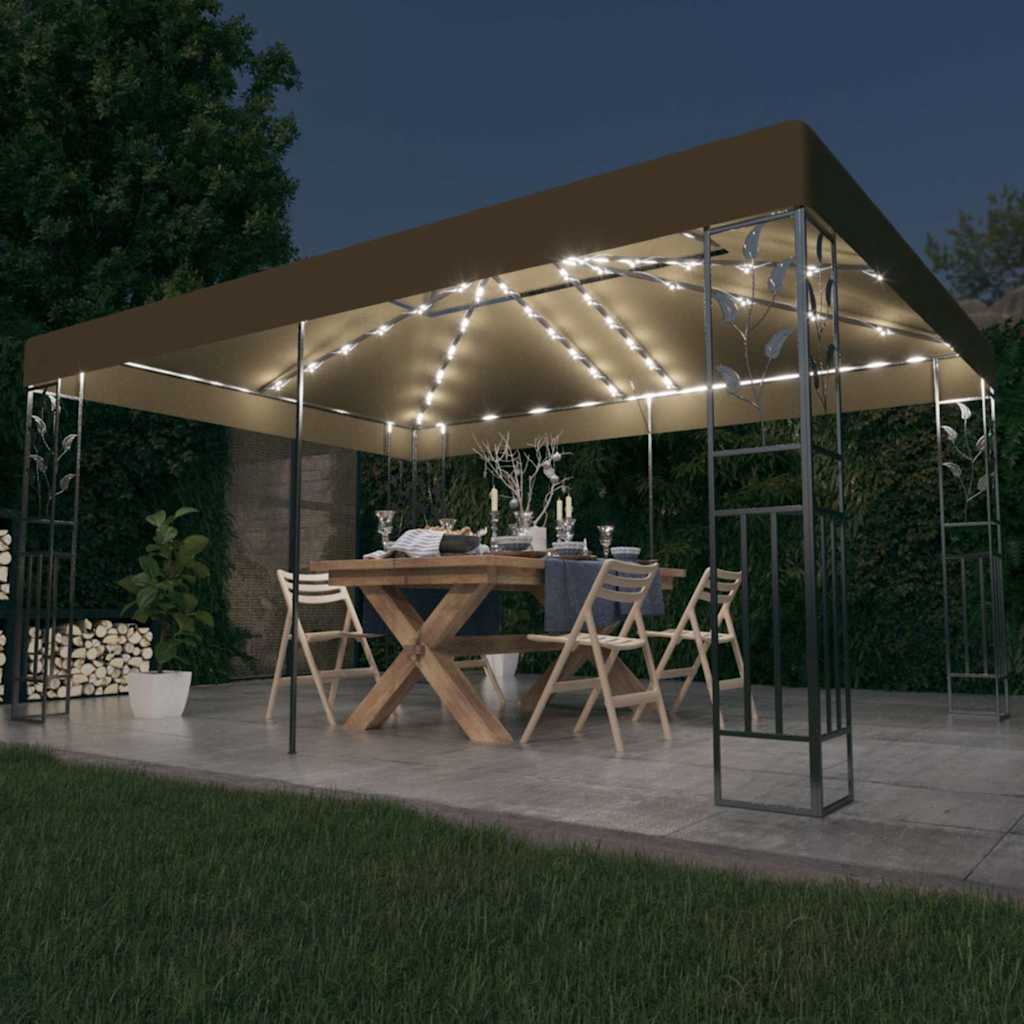 vidaXL Altana z podwójnym dachem i sznurem lampek LED, 3x4 m, taupe