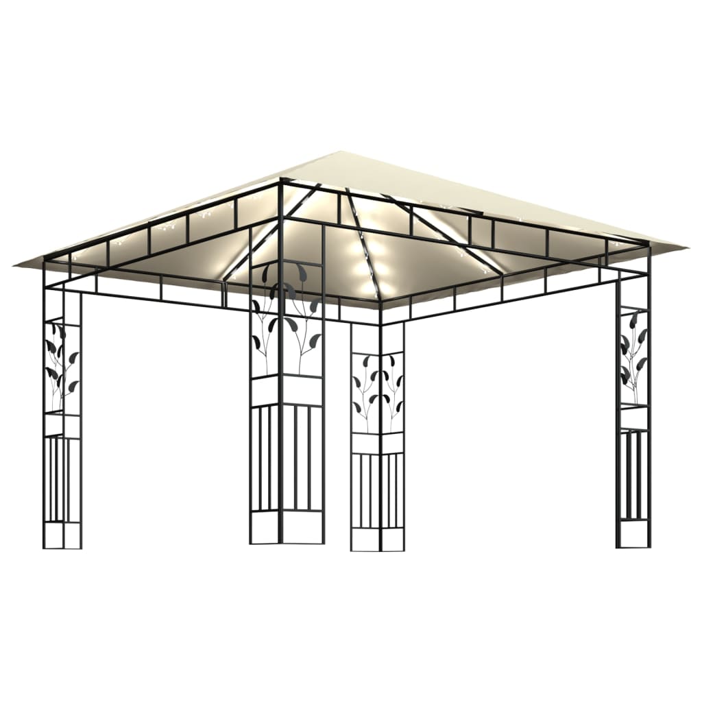 vidaXL Altana z moskitierą i sznurem lampek LED, 3x3x2,73 cm, kremowa