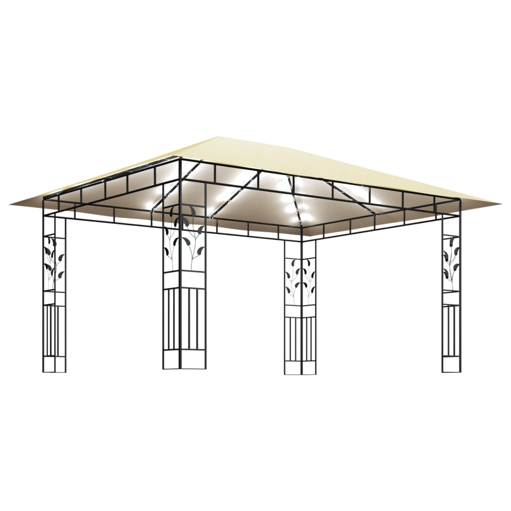 vidaXL Altana z moskitierą i sznurem lampek LED, 4x3x2,73 cm, kremowa