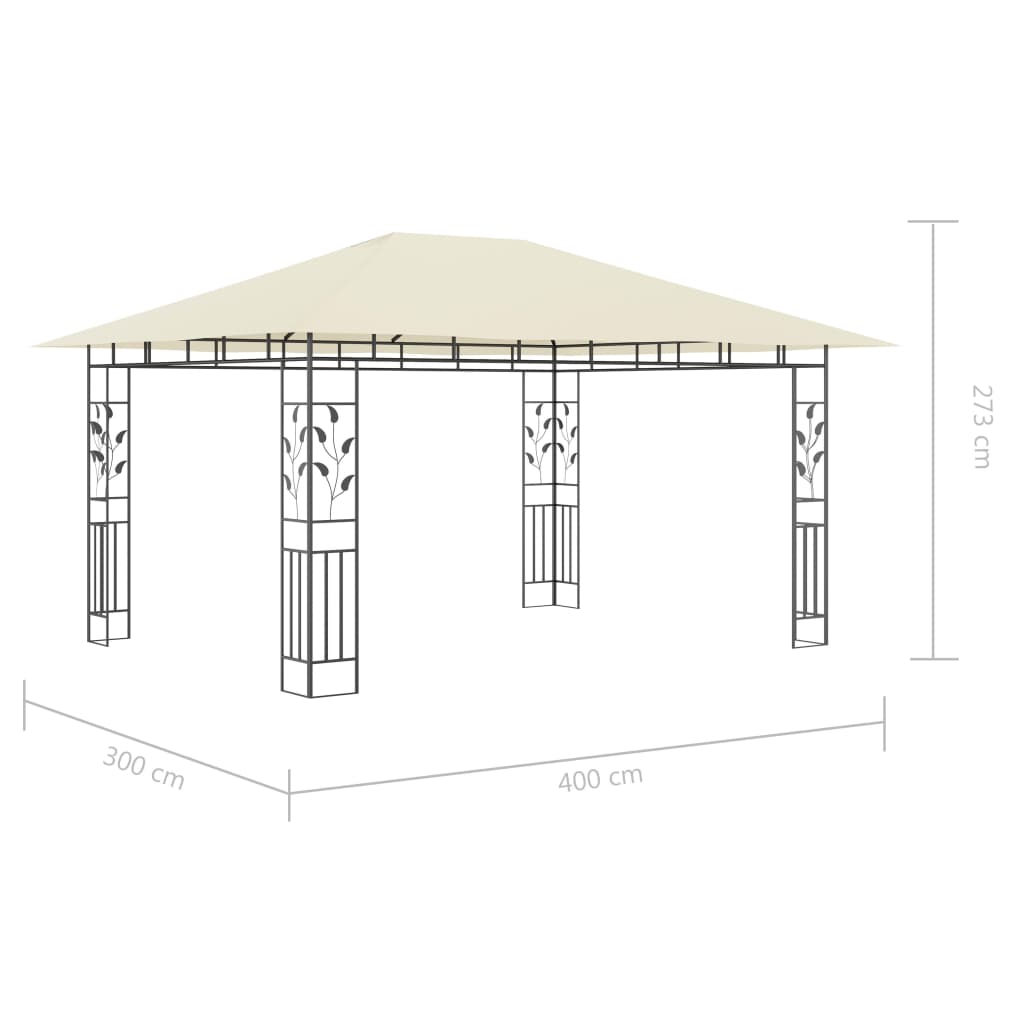 vidaXL Altana z moskitierą i sznurem lampek LED, 4x3x2,73 cm, kremowa