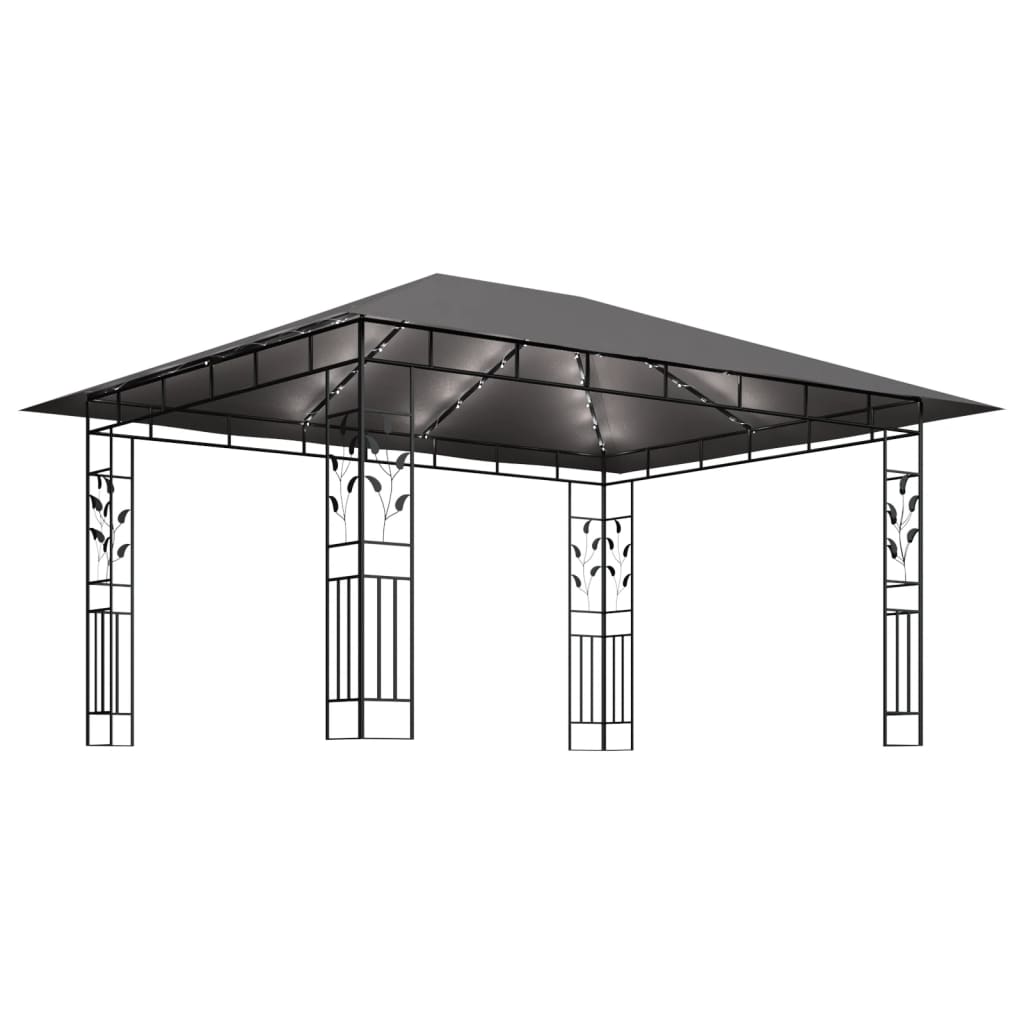 vidaXL Altana z moskitierą i sznurem lampek LED, 4x3x2,73 cm, antracyt