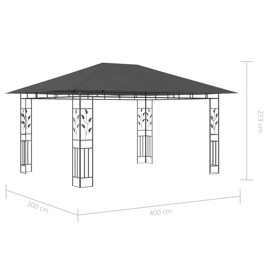 vidaXL Altana z moskitierą i sznurem lampek LED, 4x3x2,73 cm, antracyt