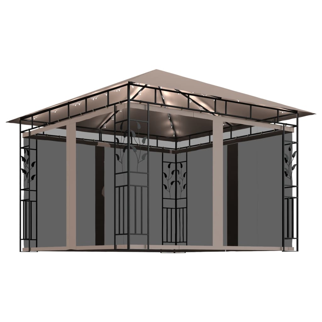 vidaXL Altana z moskitierą i sznurem lampek LED, 3x3x2,73 cm, taupe