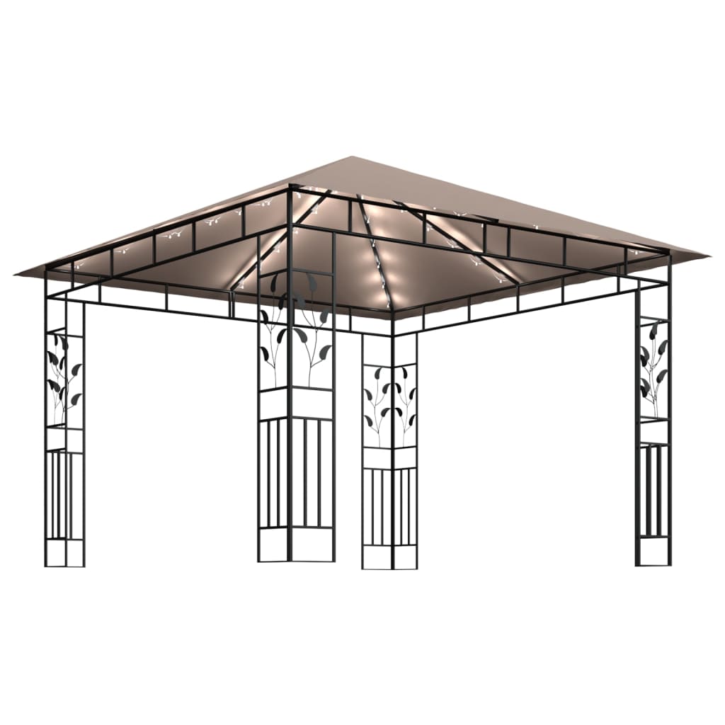 vidaXL Altana z moskitierą i sznurem lampek LED, 3x3x2,73 cm, taupe
