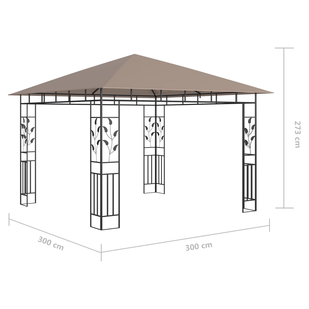 vidaXL Altana z moskitierą i sznurem lampek LED, 3x3x2,73 cm, taupe