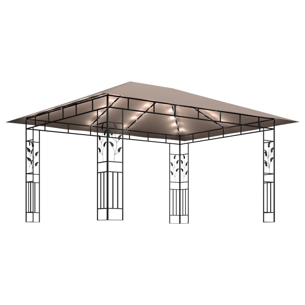 vidaXL Altana z moskitierą i sznurem lampek LED, 4x3x2,73 cm, taupe