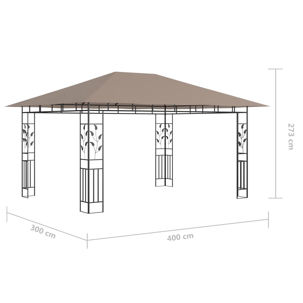 vidaXL Altana z moskitierą i sznurem lampek LED, 4x3x2,73 cm, taupe