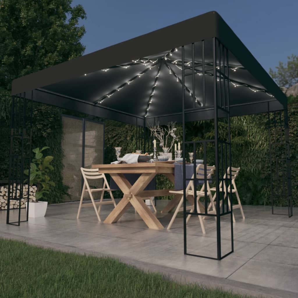 vidaXL Altana ze sznurem lampek LED, 3x3 m, antracytowa