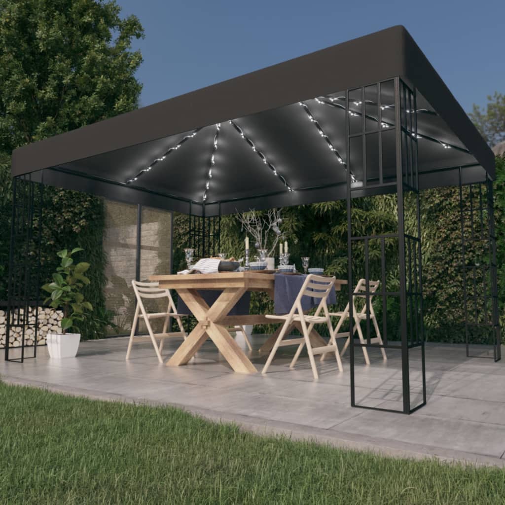 vidaXL Altana ze sznurem lampek LED, 3x4 m, antracytowa