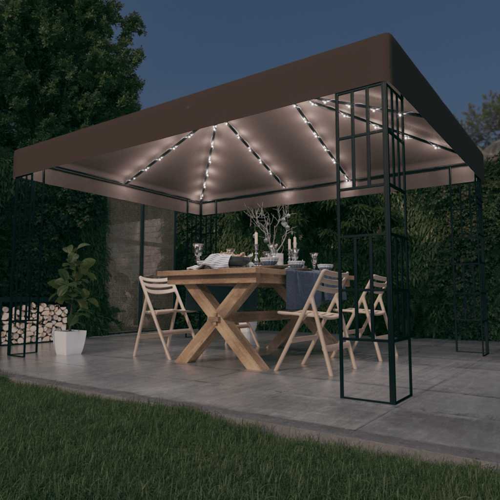 vidaXL Altana ze sznurem lampek LED, 4x3 m, kolor taupe
