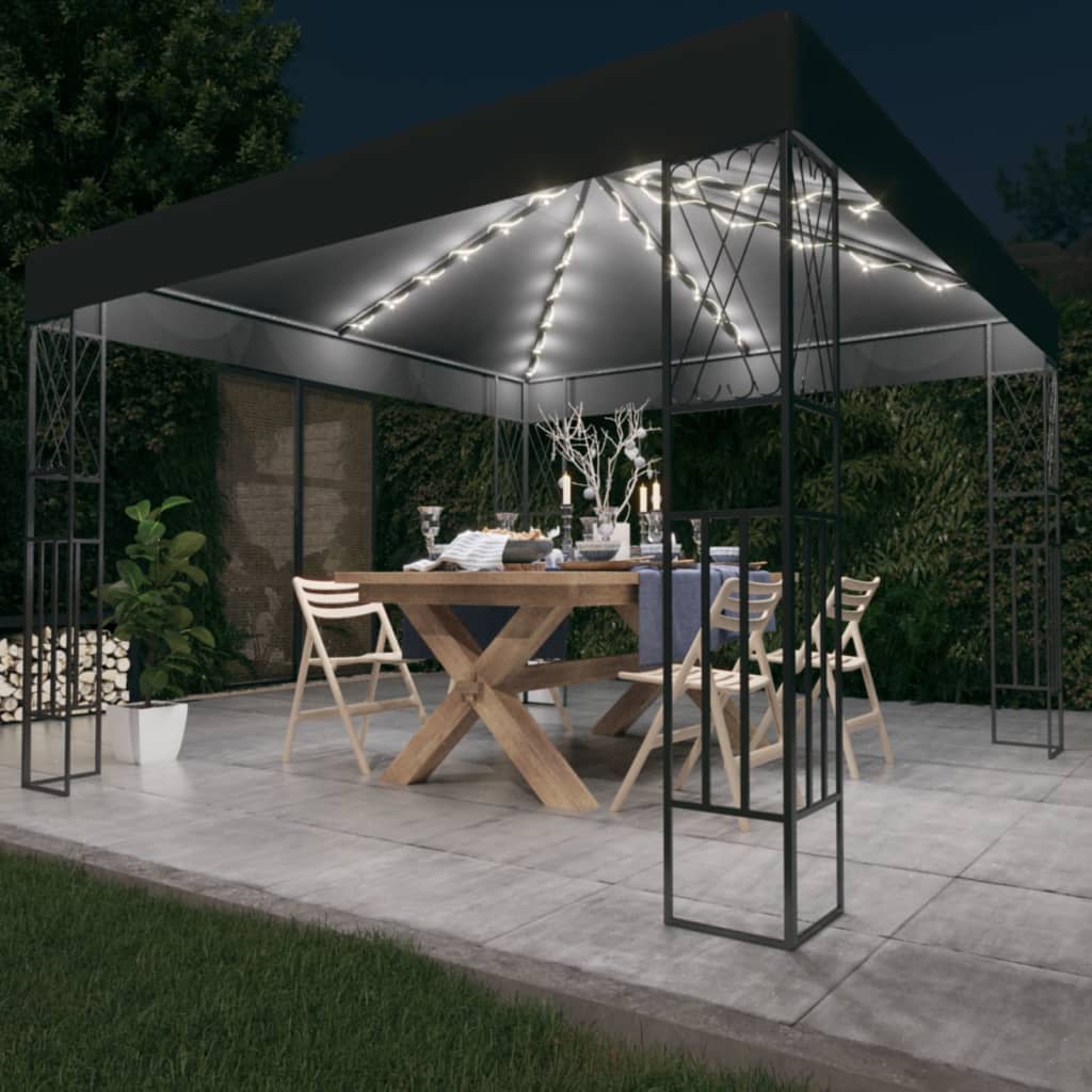 vidaXL Altana ze sznurem lampek LED, 3x3 m, antracytowa tkanina