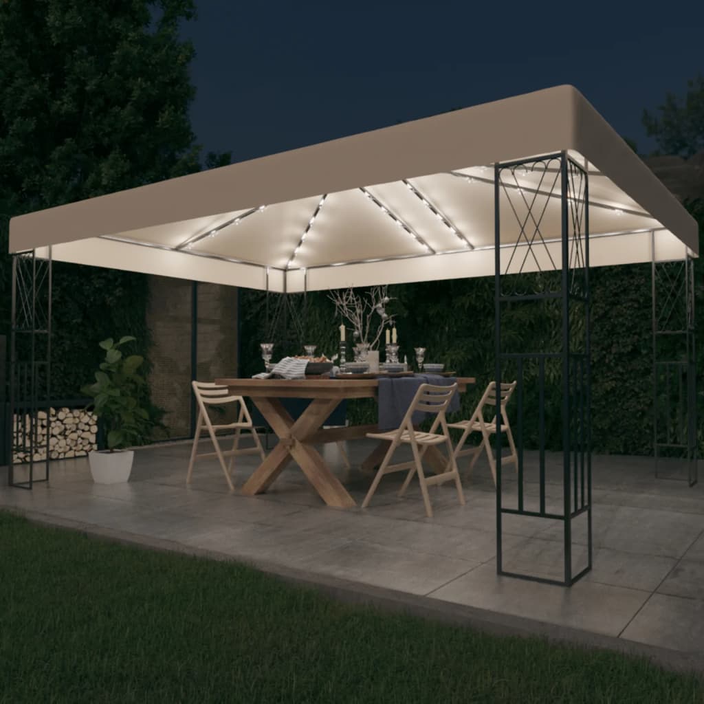 vidaXL Altana ze sznurem lampek LED, 3x4 m, kremowa tkanina