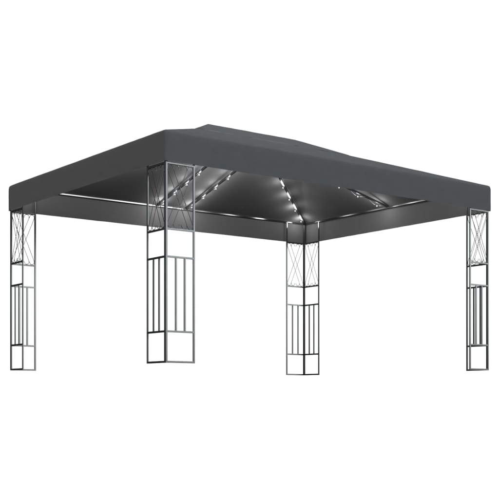 vidaXL Altana ze sznurem lampek LED, 3x4 m, antracytowa tkanina