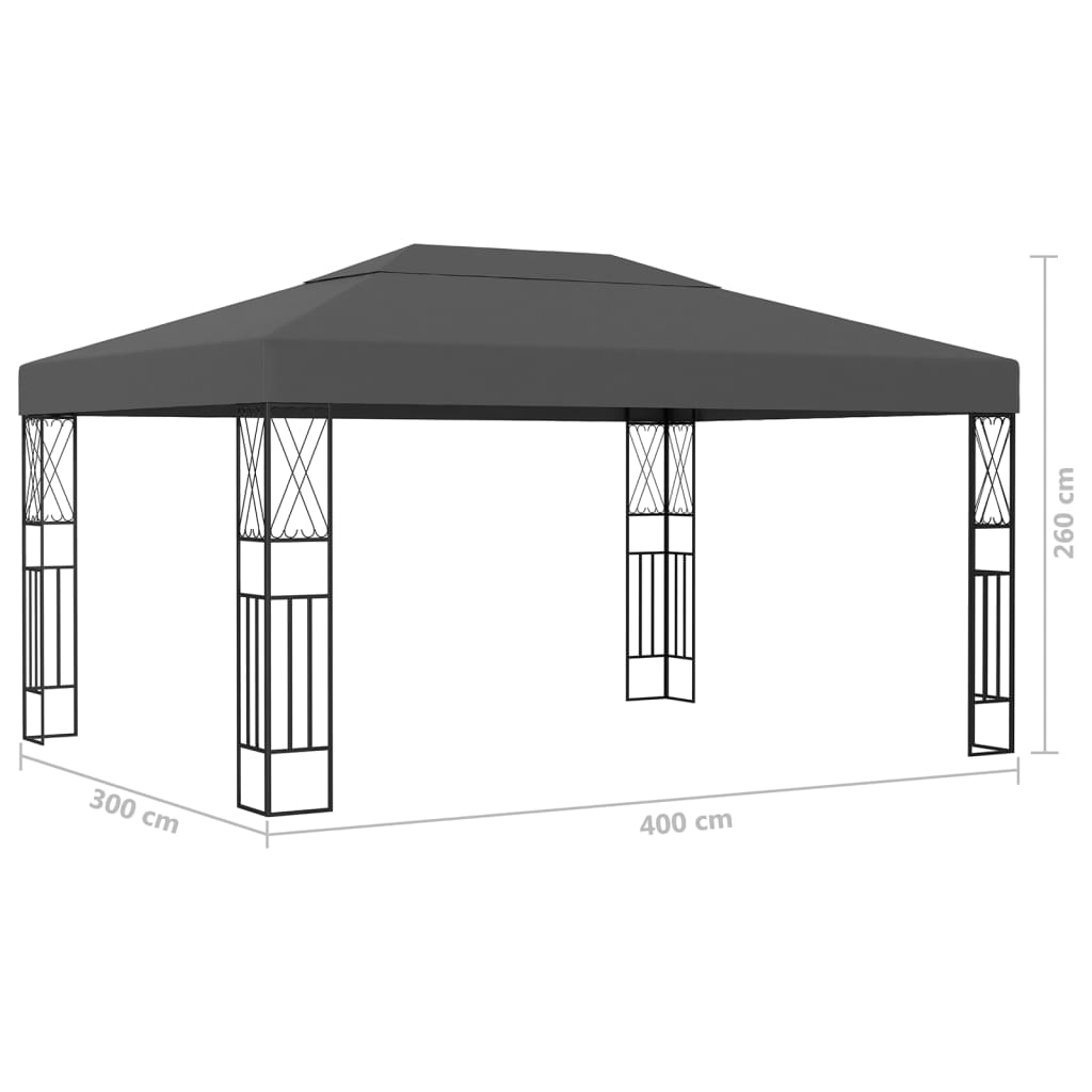 vidaXL Altana ze sznurem lampek LED, 3x4 m, antracytowa tkanina