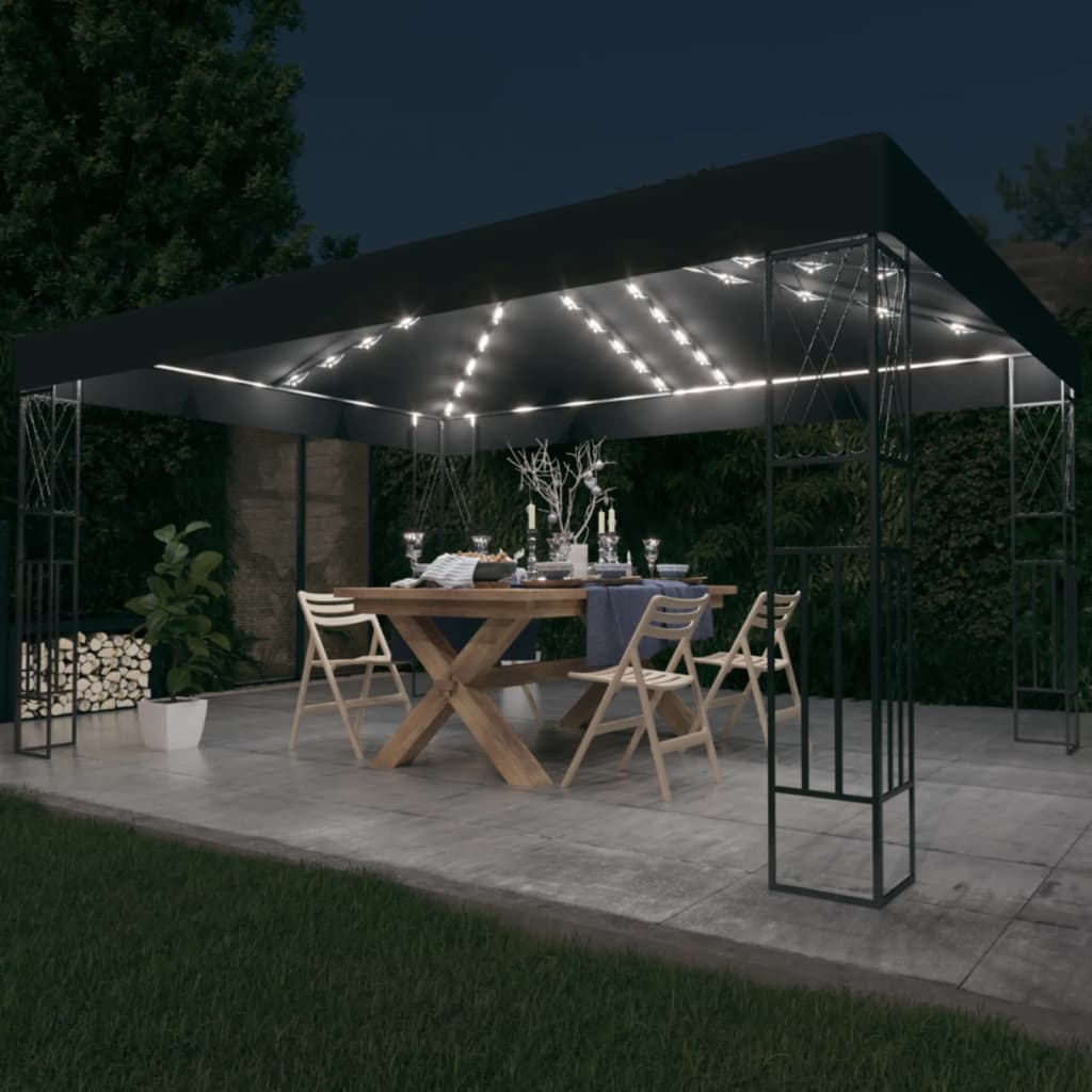 vidaXL Altana ze sznurem lampek LED, 3x4 m, antracytowa tkanina