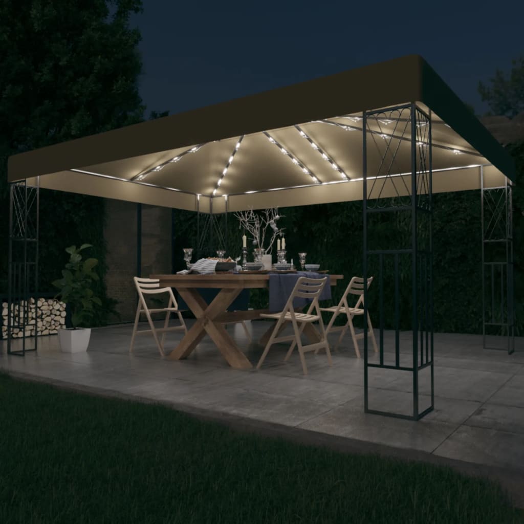 vidaXL Altana ze sznurem lampek LED, 3x4 m, tkanina w kolorze taupe