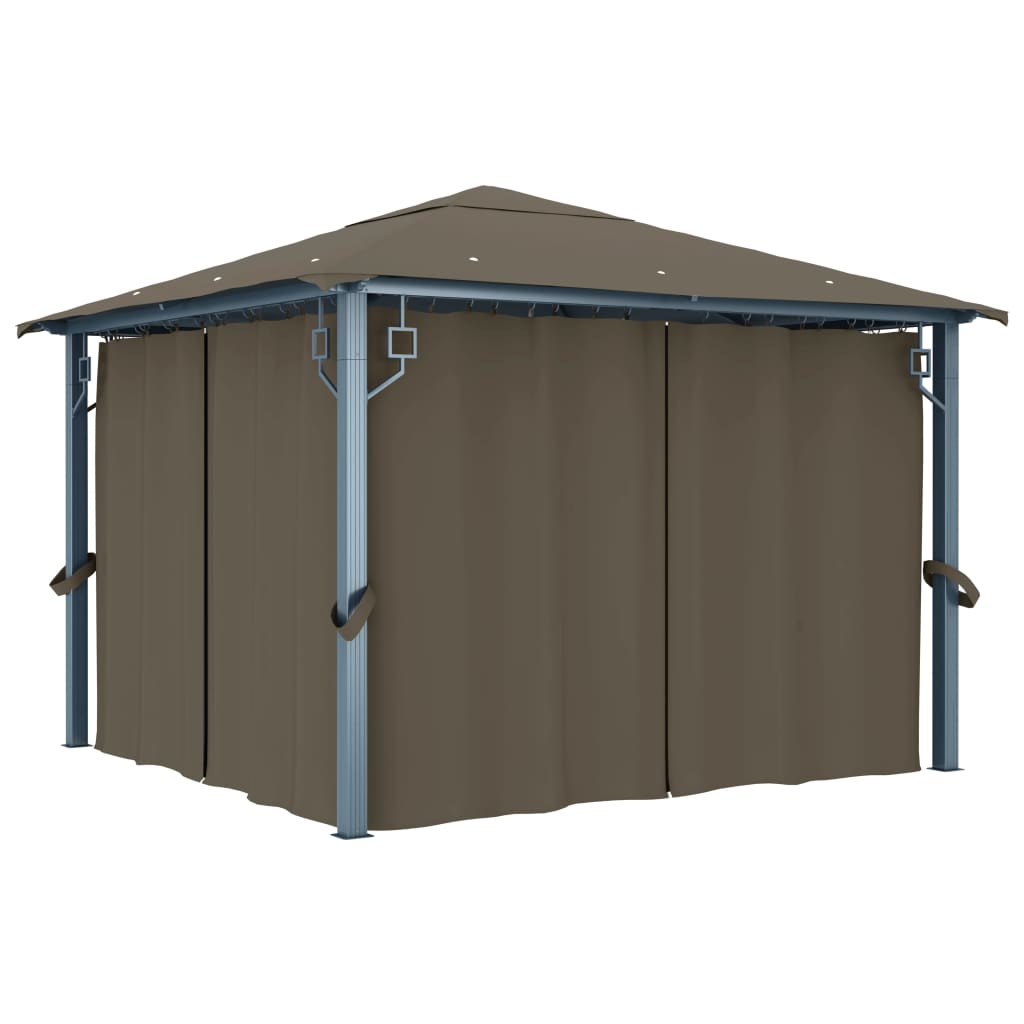 vidaXL Altana z zasłonami i lampkami LED, 3x3 m, taupe, aluminium