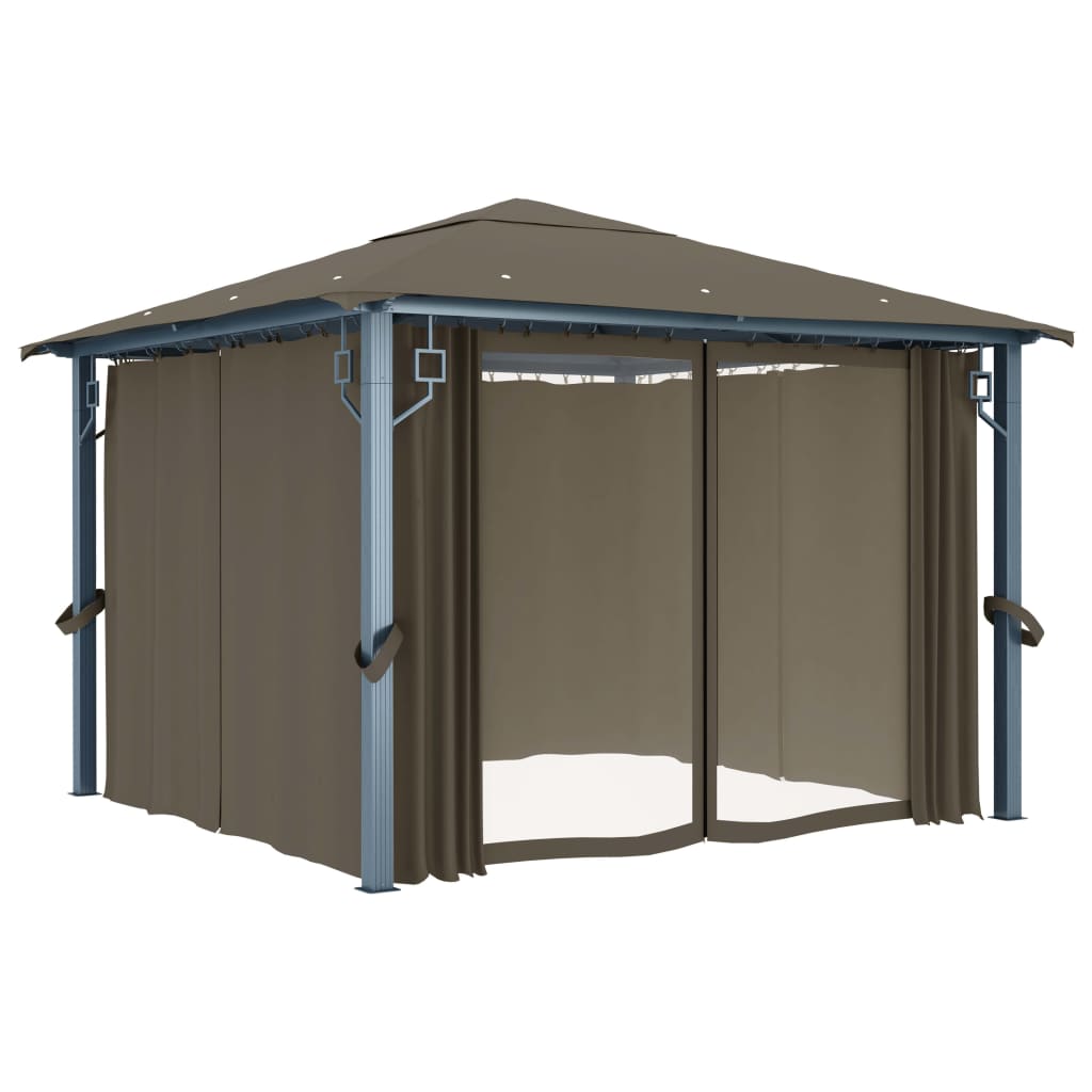 vidaXL Altana z zasłonami i lampkami LED, 3x3 m, taupe, aluminium
