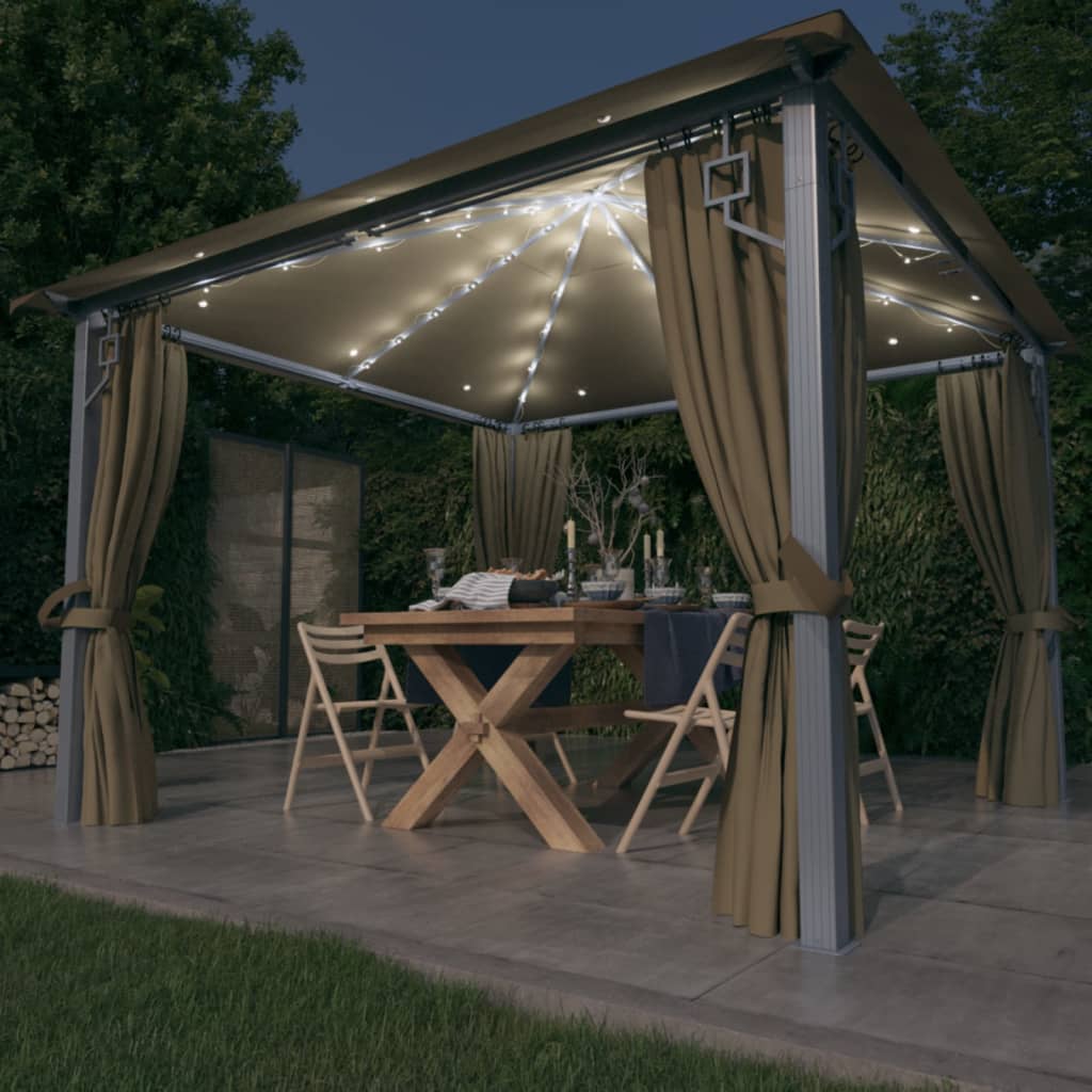 vidaXL Altana z zasłonami i lampkami LED, 3x3 m, taupe, aluminium