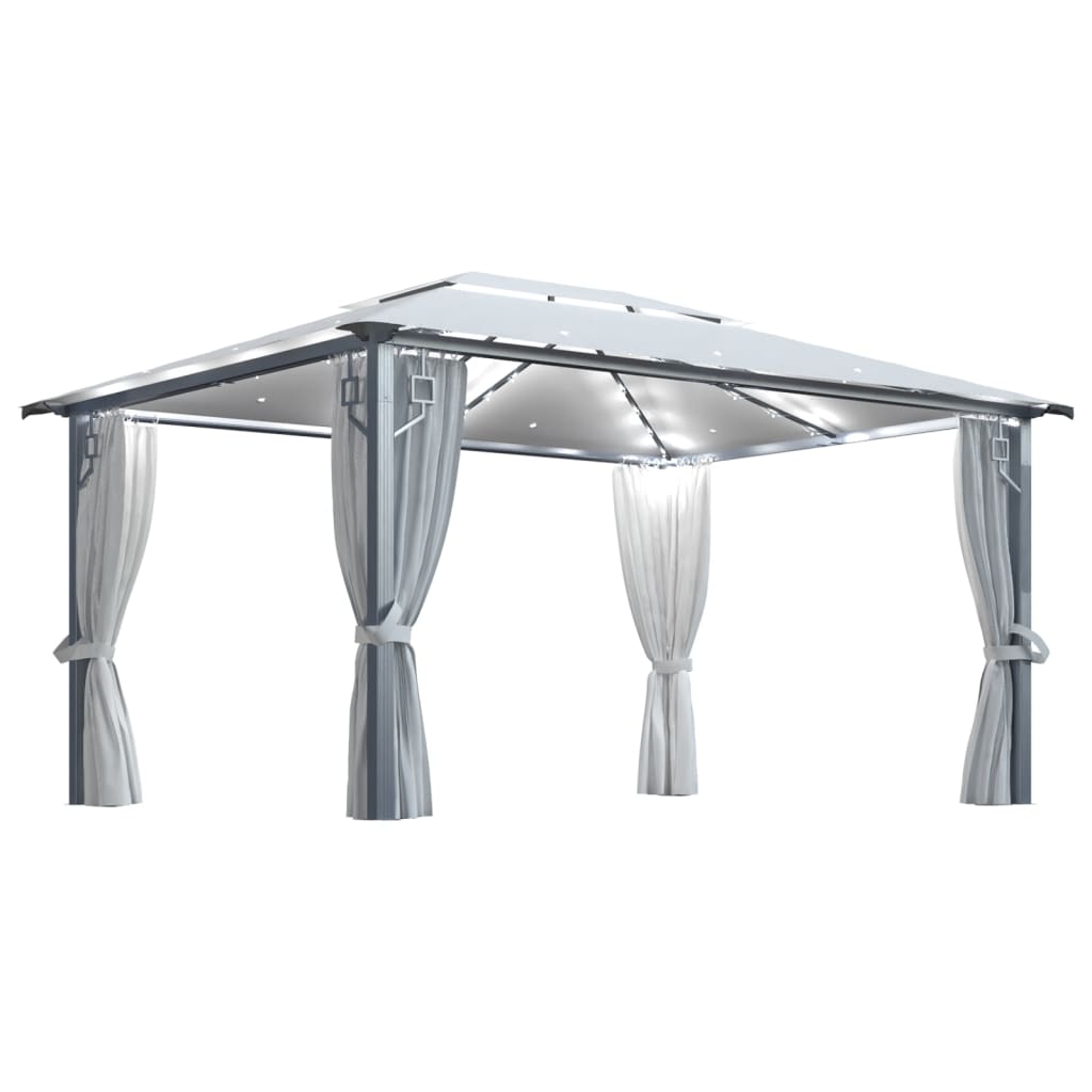 vidaXL Altana z zasłonami i lampkami LED, 4x3 m, kremowa, aluminium