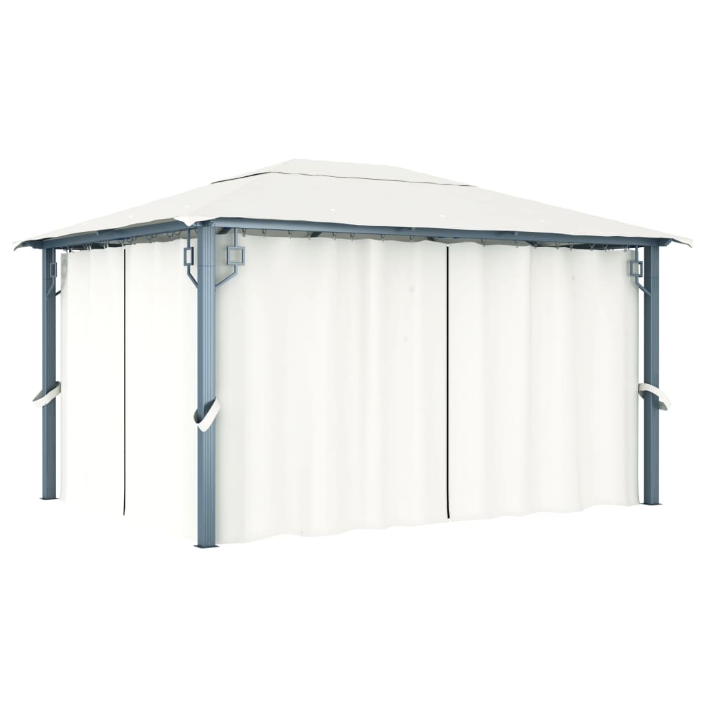 vidaXL Altana z zasłonami i lampkami LED, 4x3 m, kremowa, aluminium