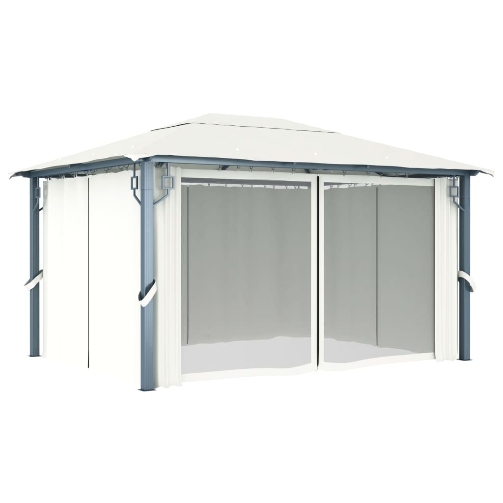 vidaXL Altana z zasłonami i lampkami LED, 4x3 m, kremowa, aluminium