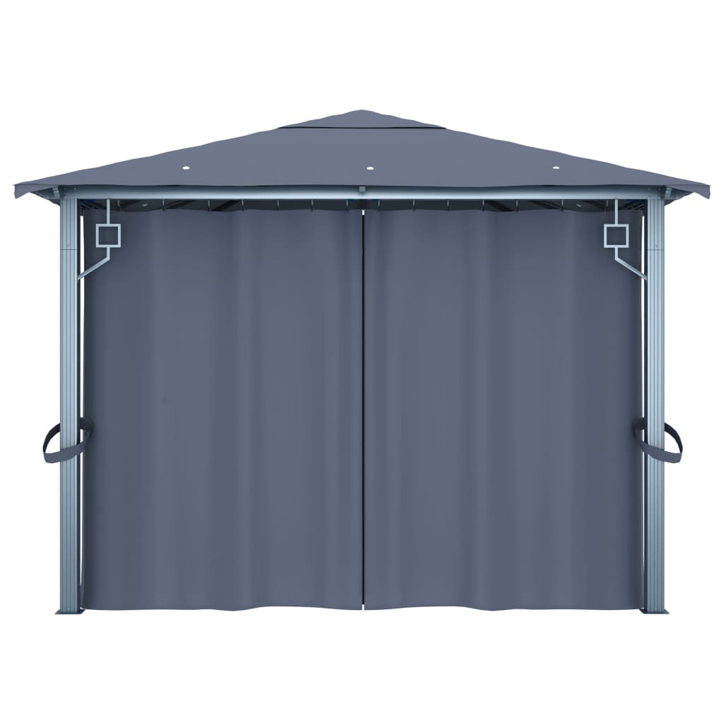 vidaXL Altana z zasłonami i lampkami LED, 4x3 m, antracyt, aluminiowa