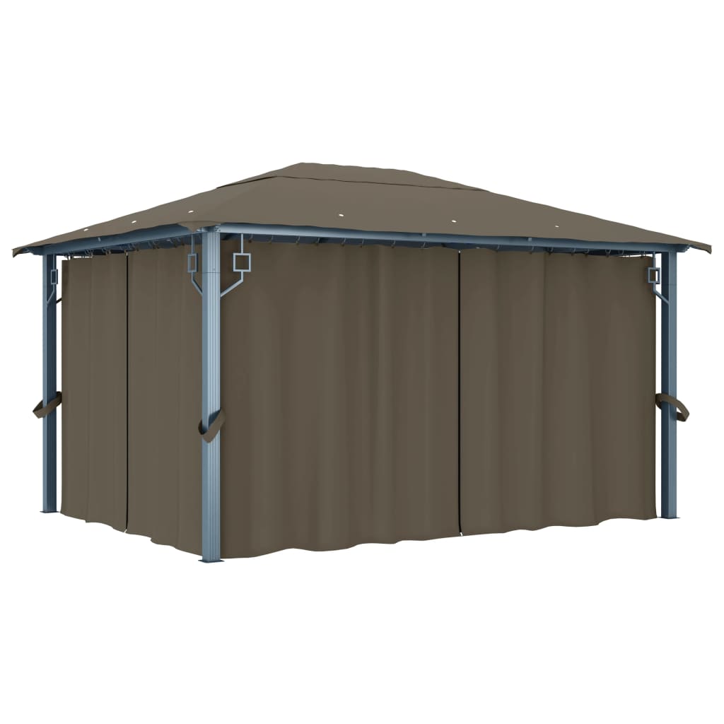 vidaXL Altana z zasłonami i lampkami LED, 4x3 m, taupe, aluminium