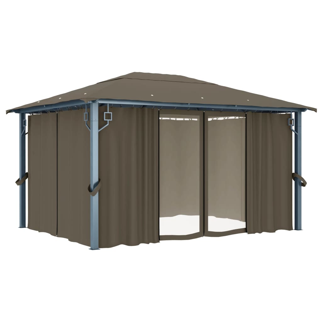 vidaXL Altana z zasłonami i lampkami LED, 4x3 m, taupe, aluminium