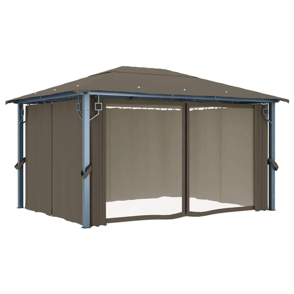 vidaXL Altana z zasłonami i lampkami LED, 4x3 m, taupe, aluminium
