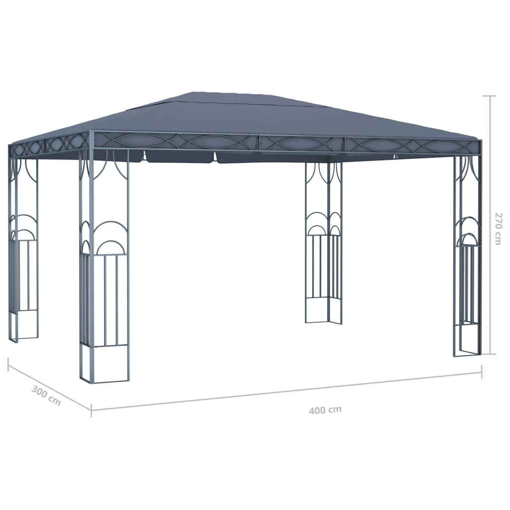 vidaXL Altana ze sznurem lampek LED, 400x300 cm, antracytowa