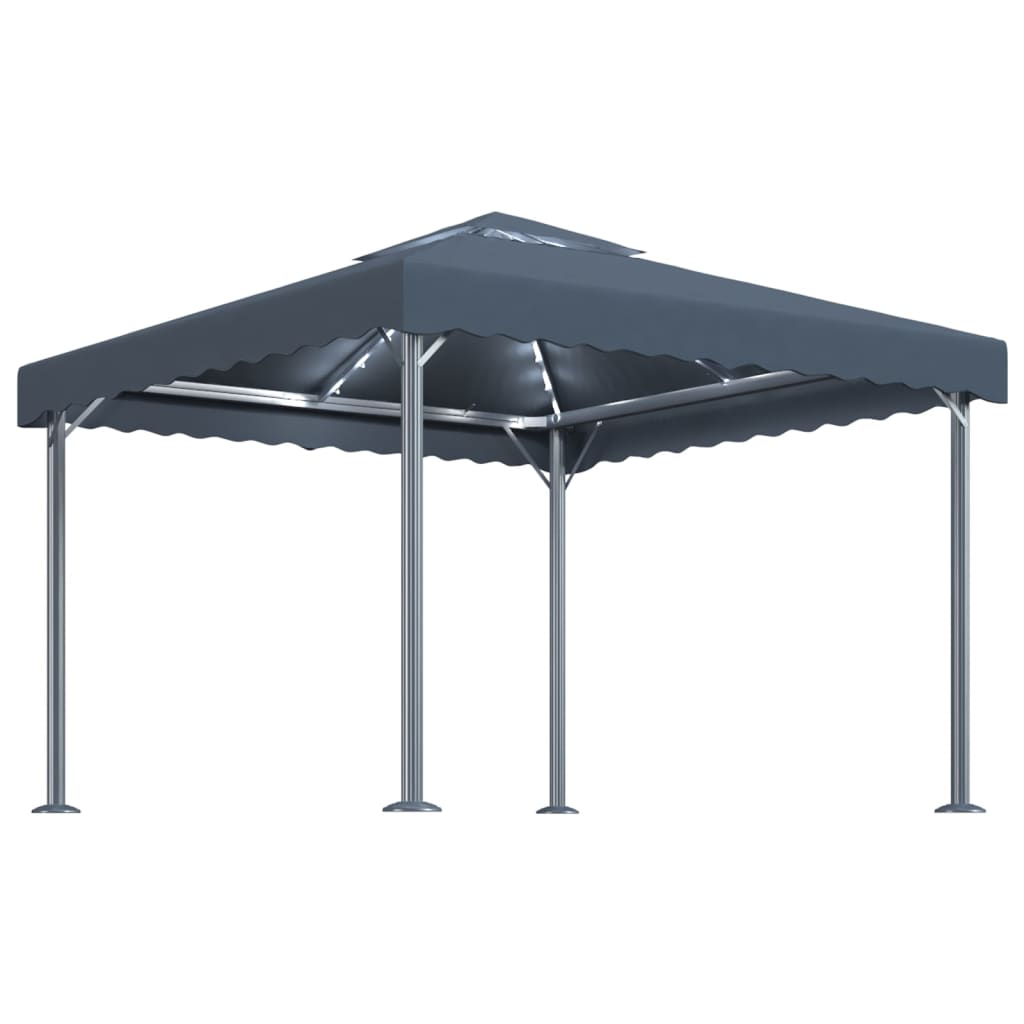vidaXL Altana ze sznurem lampek LED, 300x300 cm, antracyt, aluminium