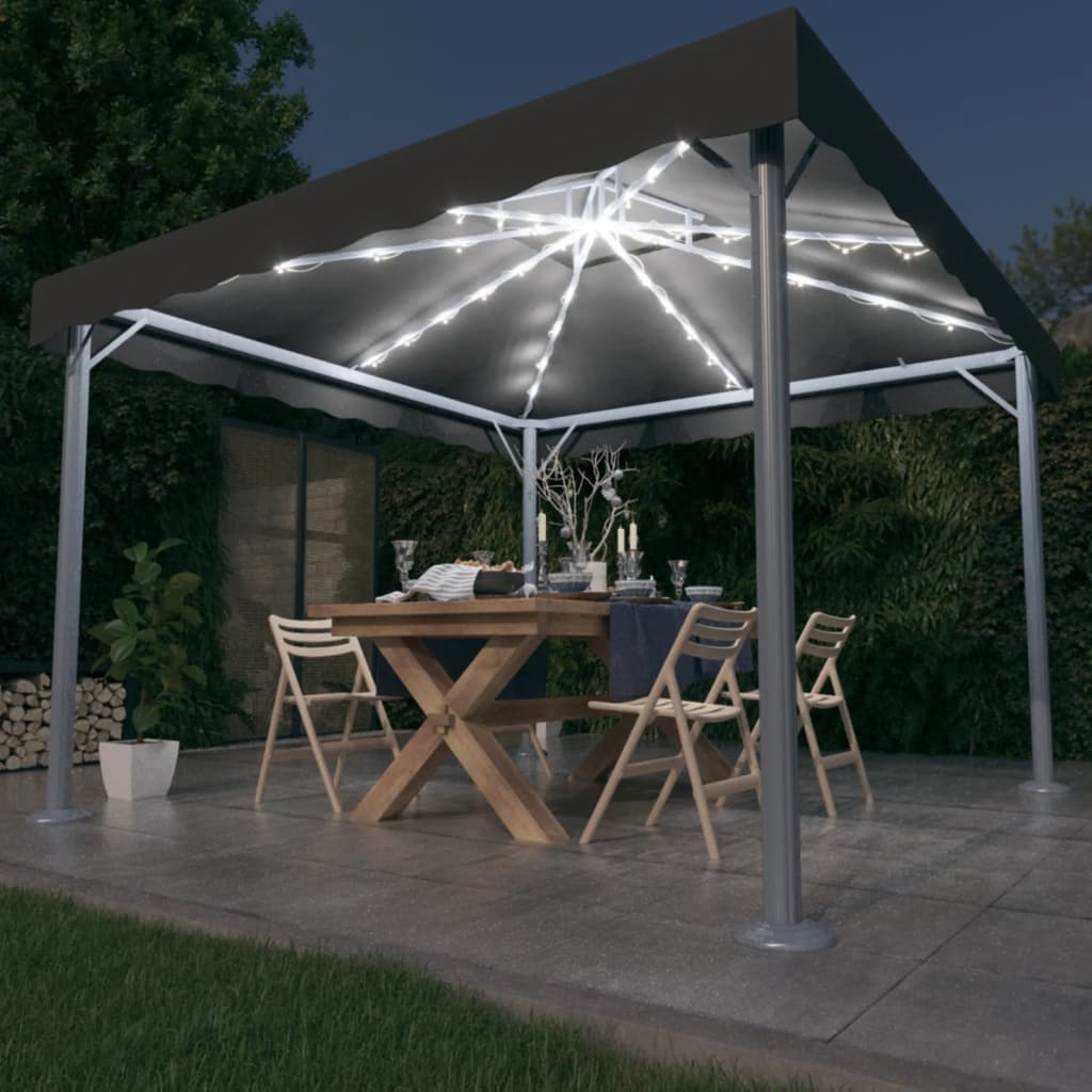vidaXL Altana ze sznurem lampek LED, 300x300 cm, antracyt, aluminium