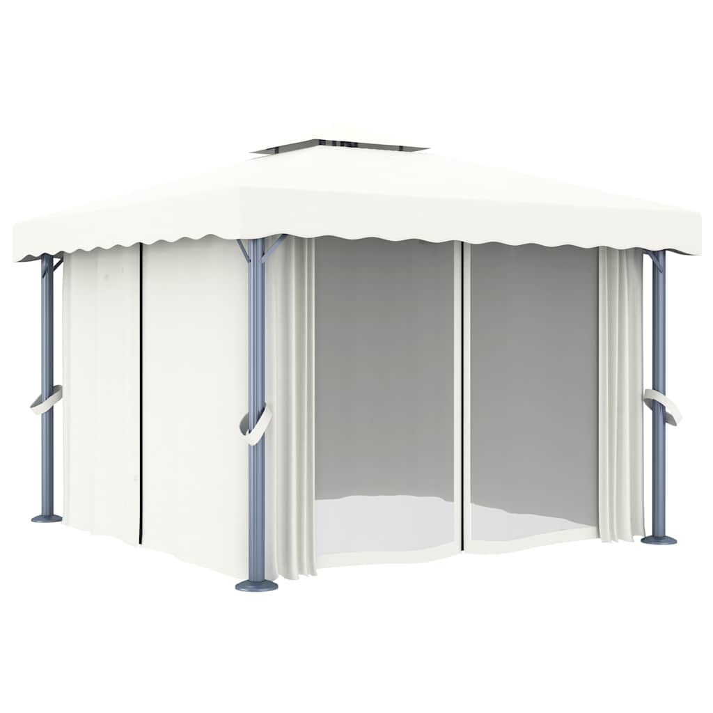 vidaXL Altana z zasłonami i sznurem lampek LED, 3x3 m, kremowa