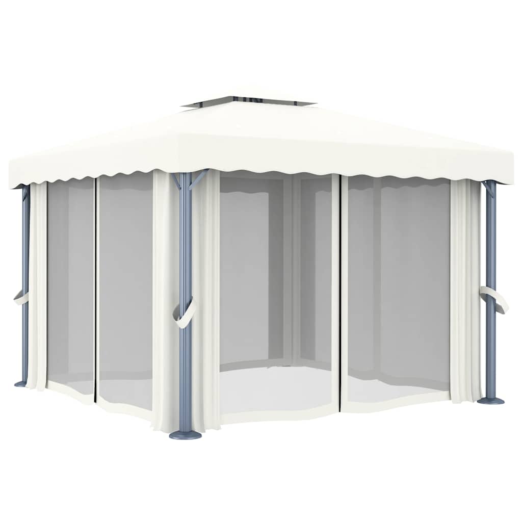 vidaXL Altana z zasłonami i sznurem lampek LED, 3x3 m, kremowa