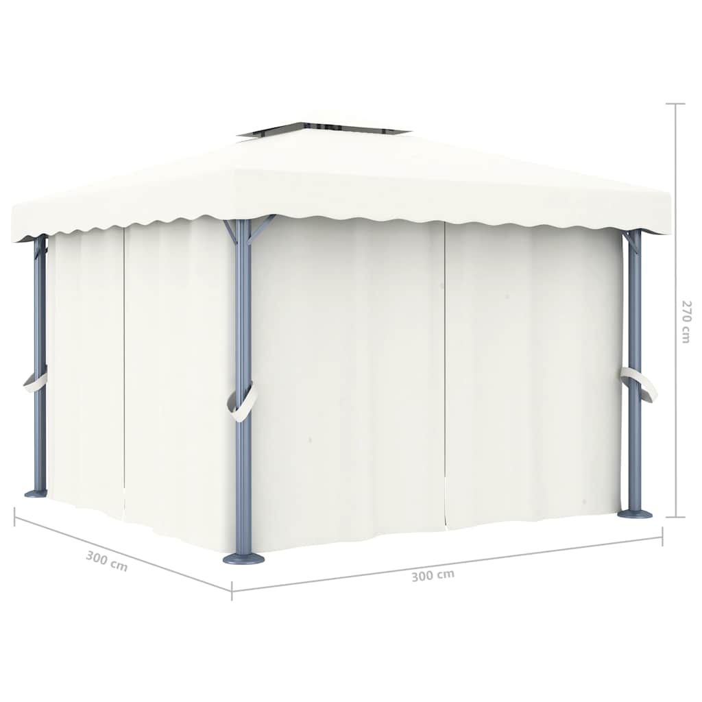 vidaXL Altana z zasłonami i sznurem lampek LED, 3x3 m, kremowa