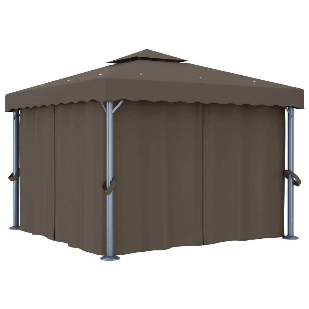 vidaXL Altana z zasłonami i lampkami LED, 3x3 m, taupe