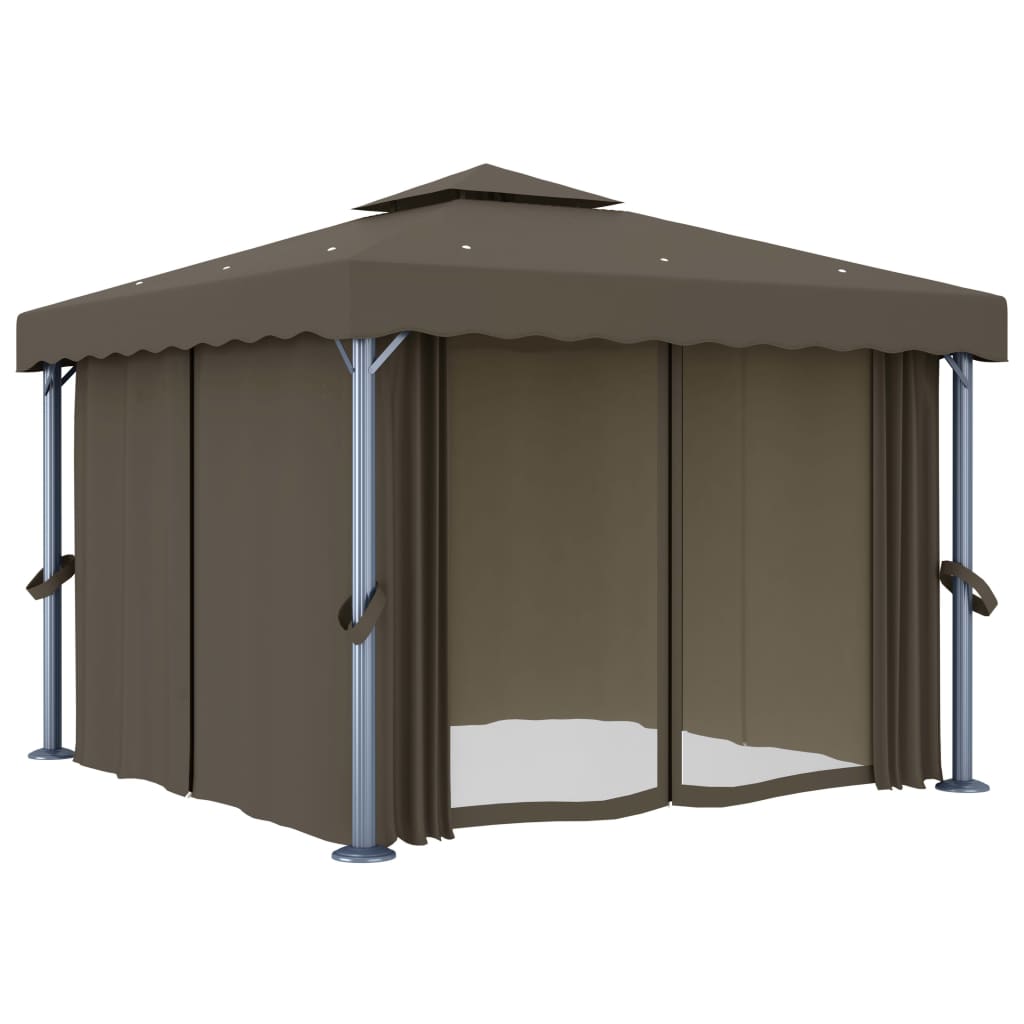 vidaXL Altana z zasłonami i lampkami LED, 3x3 m, taupe