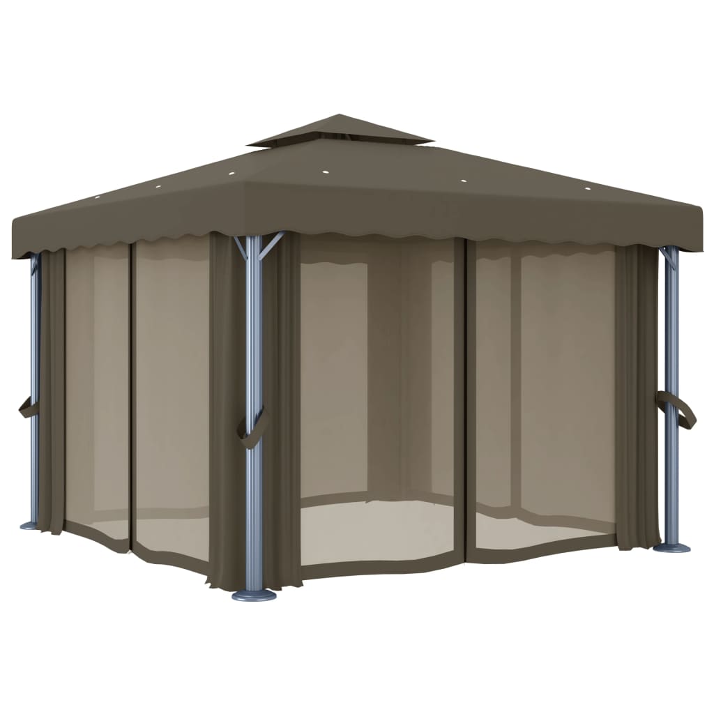 vidaXL Altana z zasłonami i lampkami LED, 3x3 m, taupe