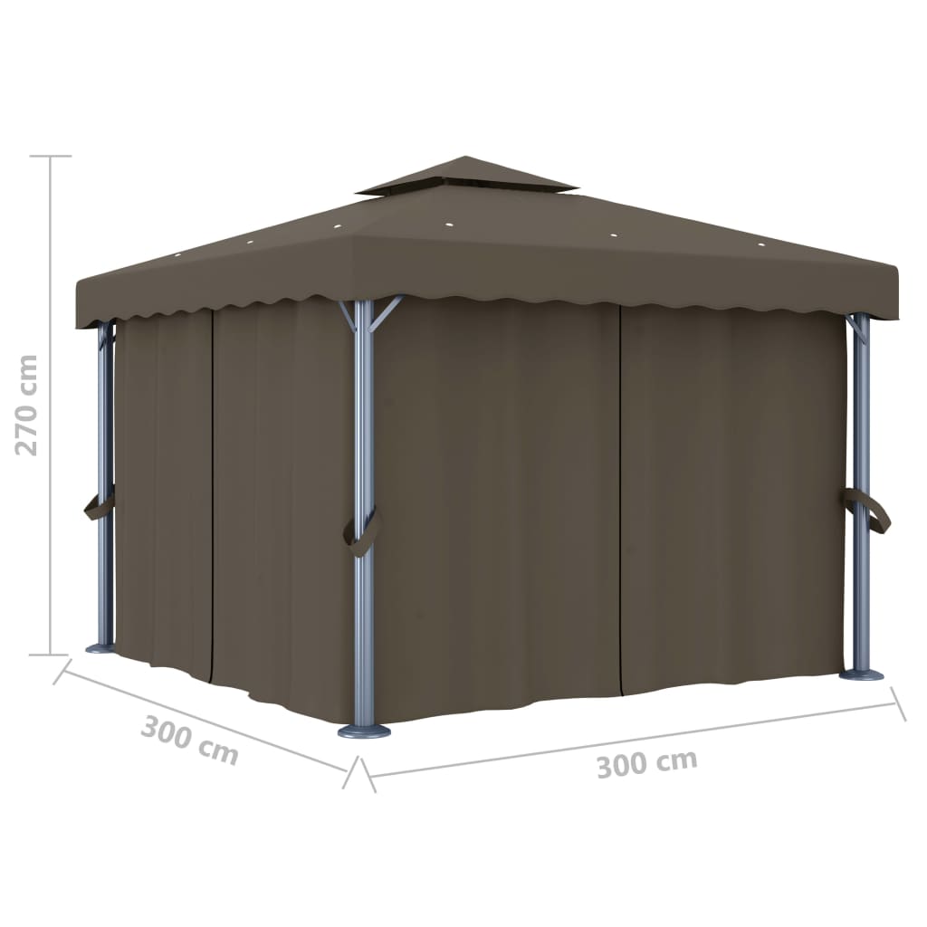 vidaXL Altana z zasłonami i lampkami LED, 3x3 m, taupe