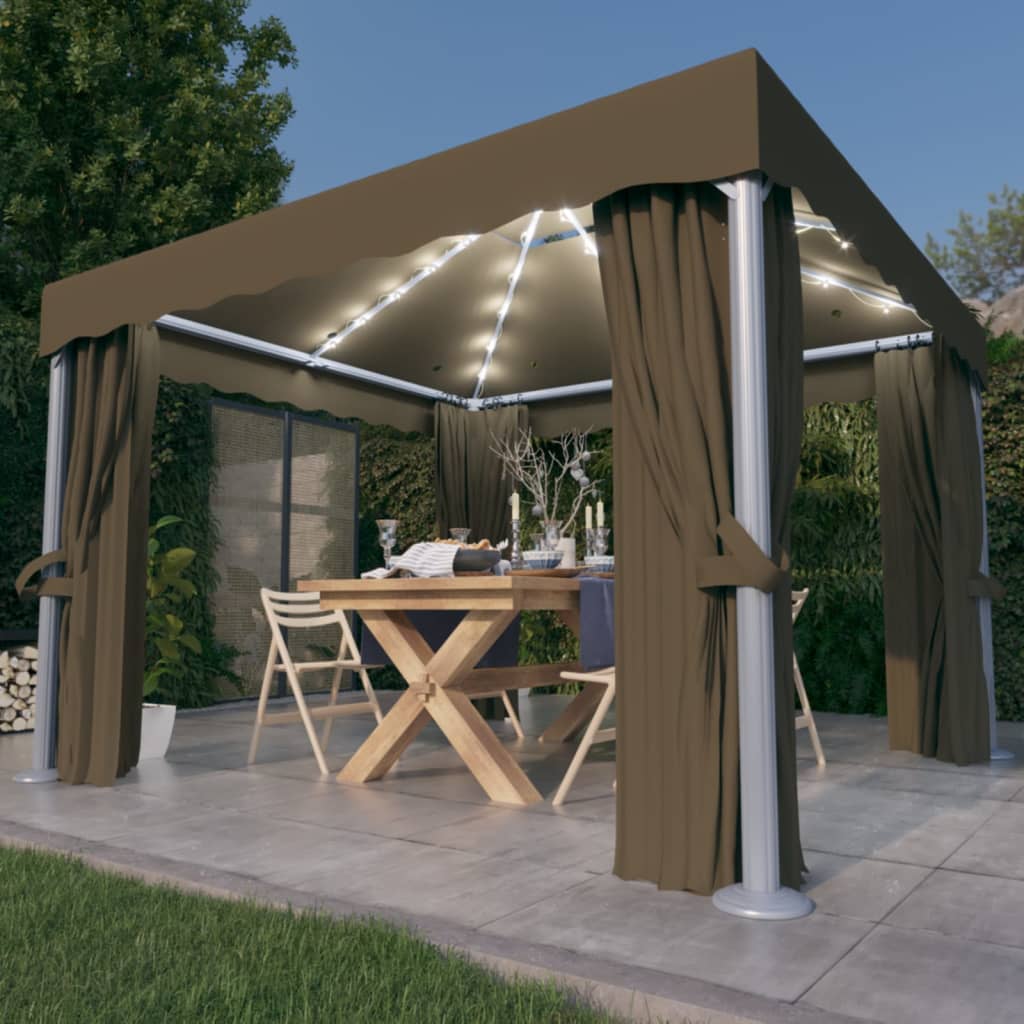 vidaXL Altana z zasłonami i lampkami LED, 3x3 m, taupe