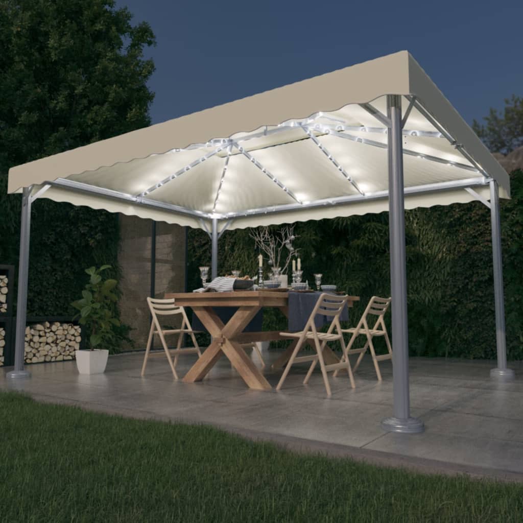 vidaXL Altana ze sznurem lampek LED, 400x300 cm, kremowa, aluminium