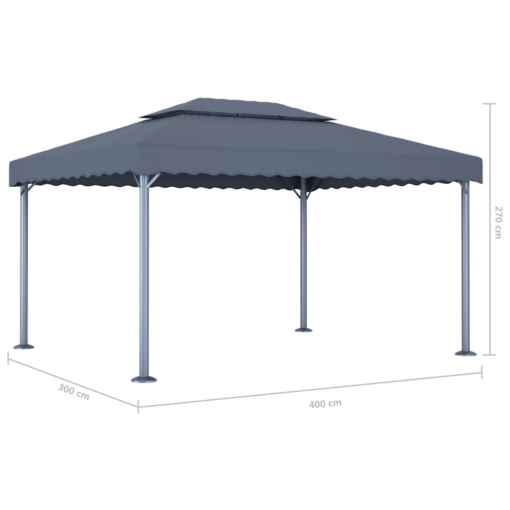 vidaXL Altana ze sznurem lampek LED, 400x300 cm, antracyt, aluminium
